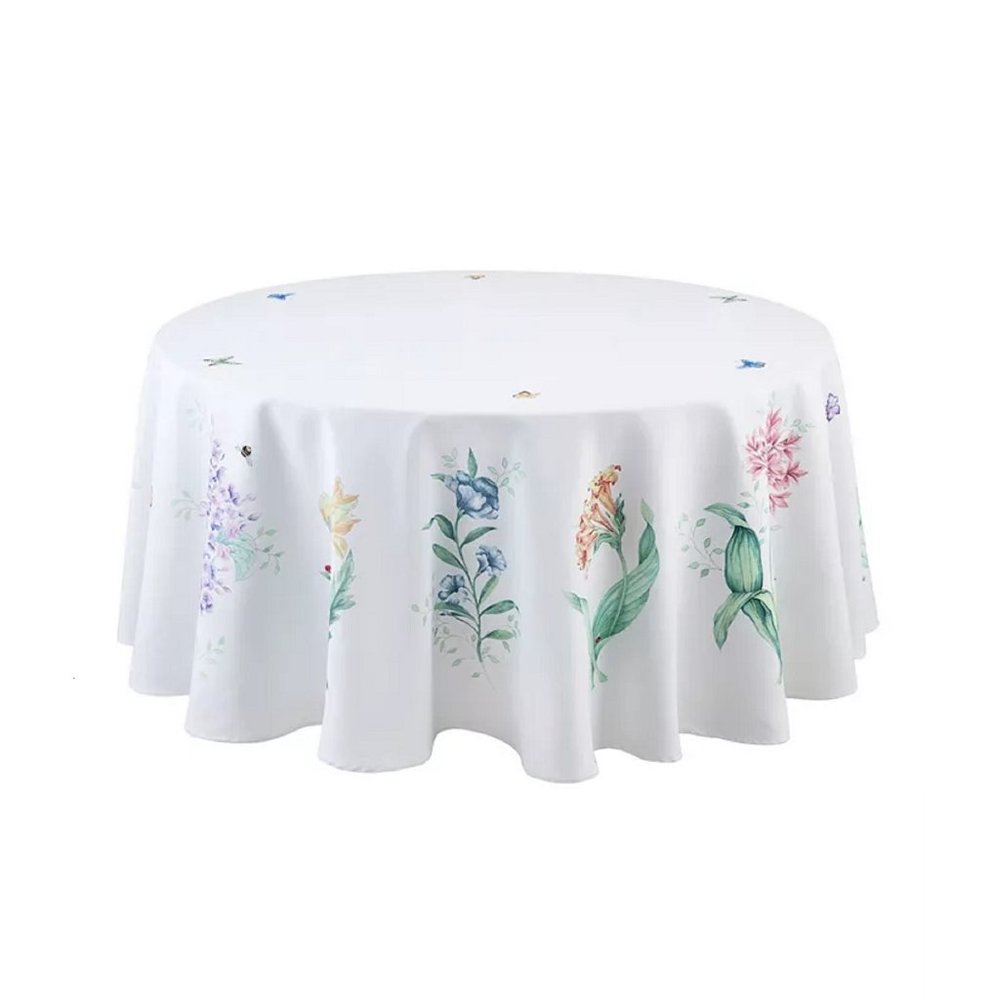 WHITE Lenox Butterfly Meadow Garden Floral 70" Round 100% Polyester Tablecloth